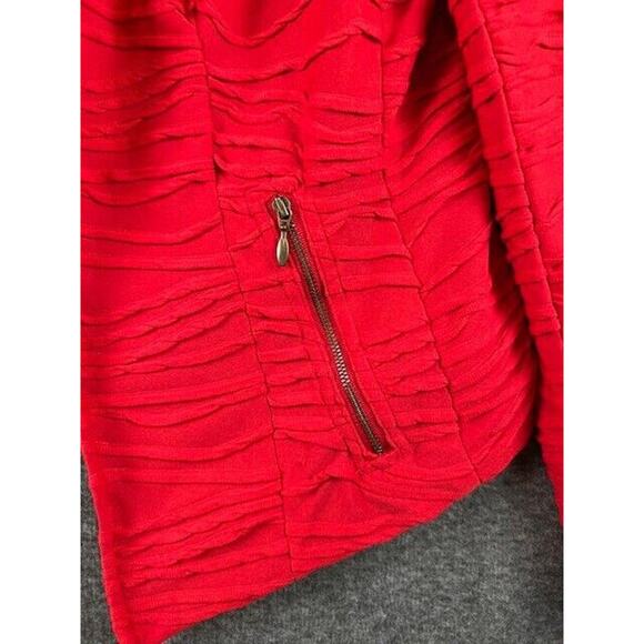 Chico's Womens Blazer Jacket Size 1 Red Textured Open Front Zip Pockets - Picture 3 of 6